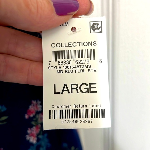 NWT 🛌  CHARTER CLUB BLUE FLORAL LACE TRIM SHORT SLEEVE PAJAMA SET Women L 12/14 - Picture 12 of 13